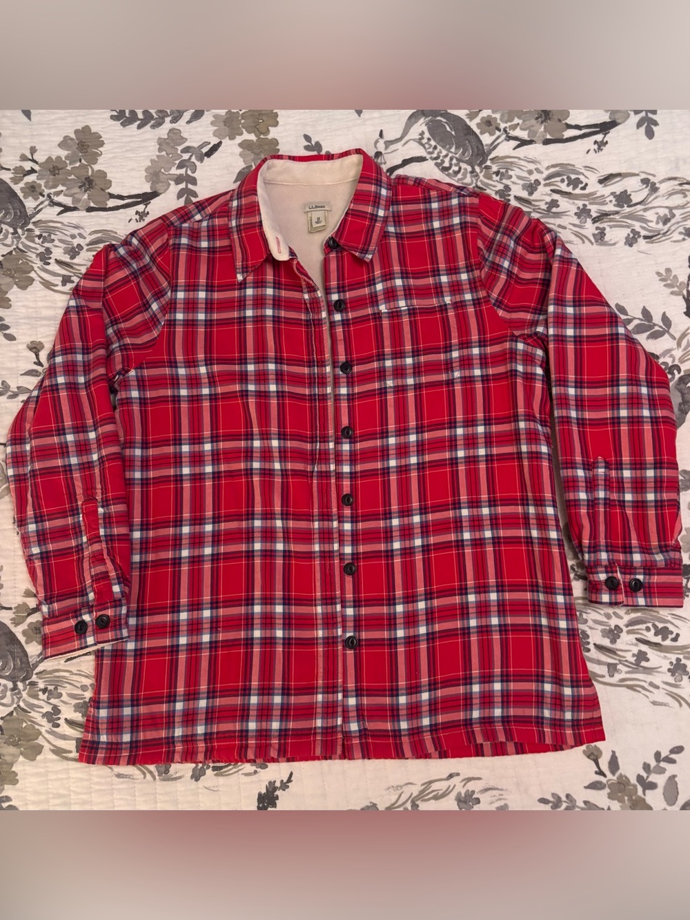 L.L. Bean Red Plaid Fleece Lined Shacket Jacket Medium